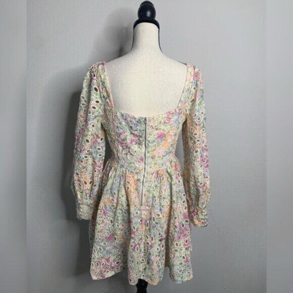 NWT Bardot Lila Flounce Broderie Pastel Floral Long Sleeve Mini Dress - Picture 9 of 13